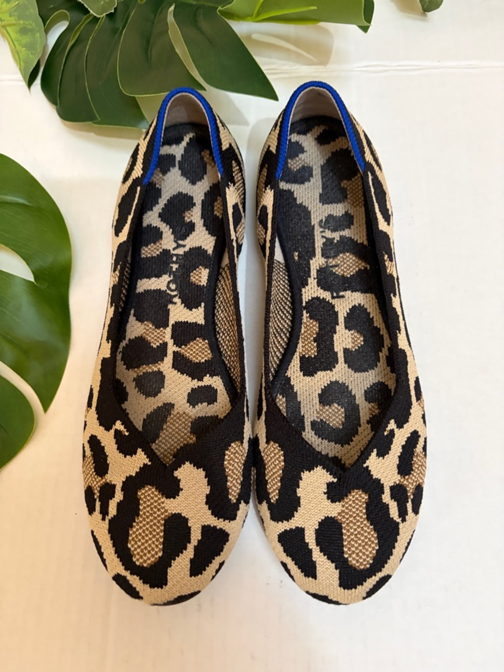 Rothy's Leopard Print Flats with Blue Trim